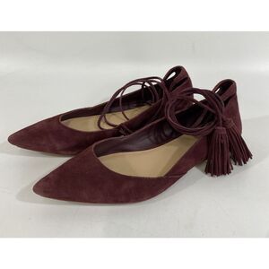 Loeffler Randall PENELOP Bordeaux Red Suede Lace Up Pointed Toe Flats, Wms Sz 8